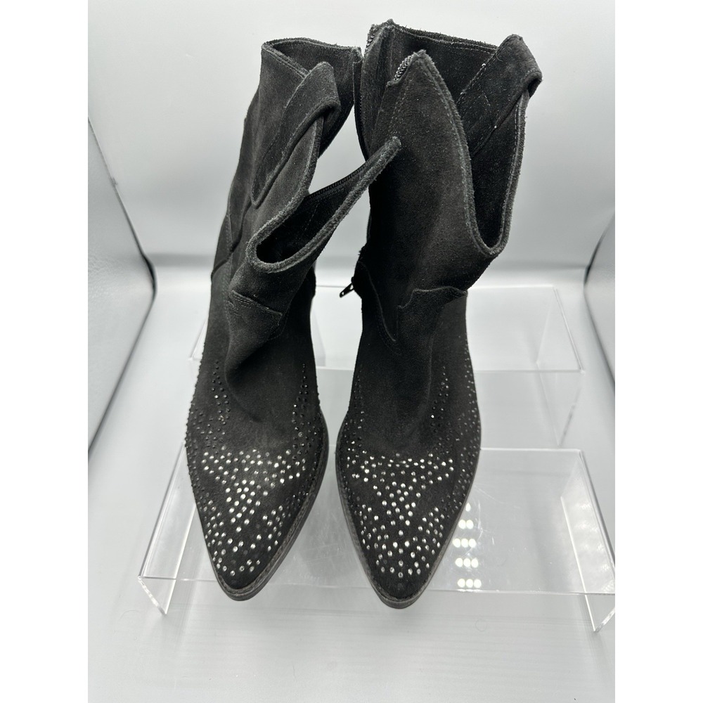 Reba Leather (black suede) Studded Accent Zippered Boots 10M